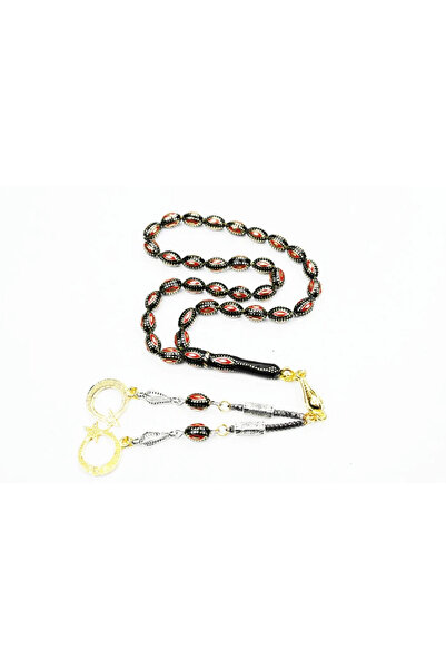 HÜNERTAŞ مسبحة شعرية نحاسية مطرزة بالمينا الحمراء موديل الشعير