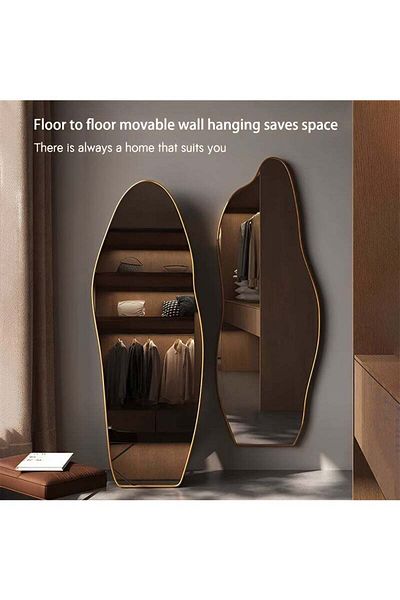 Taimi Full Length Cloud Standing Mirror with Gold Frame and Tempered Glass for Wall and Floor 185x80cm
