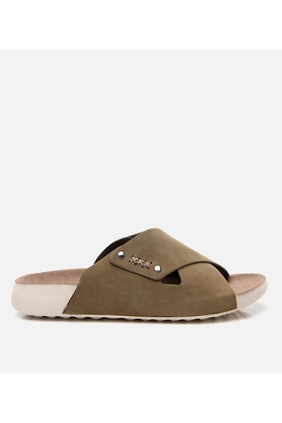 Hotiç Γυναικείες φλατ παντόφλες Nubuck Δερμάτινες Χακί