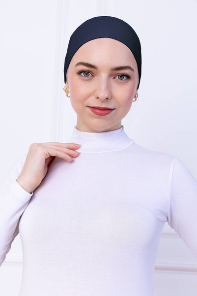 Loggia Non-Slip Silicone Bandana Bonnet Navy Blue - Women's Hijab Seamless Non-Slip Snap - Sporty Hair Band