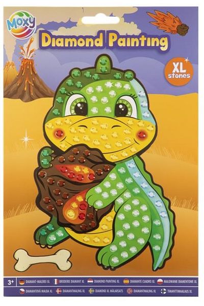 Moxy Creative diamond painting set with large rhinestones, A5 Dinosaur