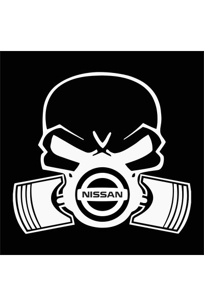 Image Car sticker, IMAGE, Piston skull NISSAN, white, 22 x 20 cm