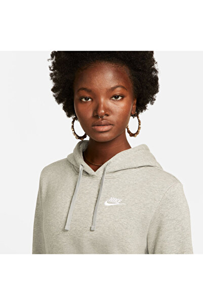 Nike Siyah - Gri - Gümüş Kapüşonlu Kadın Sweatshirt DQ5793-063 W CLUB FLC STD PO HDY