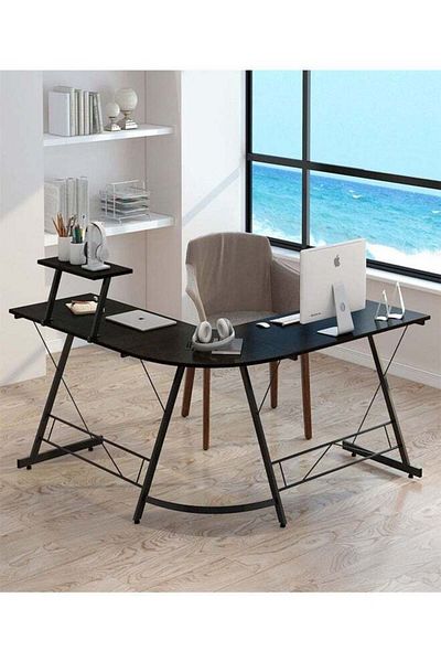 Raffine L Shape Gaming Table Computer Desk with Large Monitor Stand Sturdy Writing Workstation 258 x 46 x 74