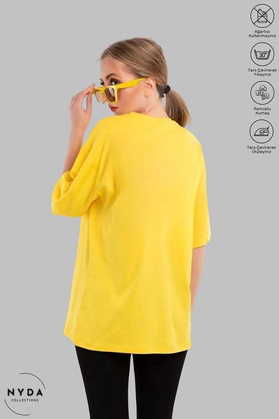 Nyda Collections Women's Crew Neck Sea Themed Printed Cotton Oversize Short Sleeve T-Shirt