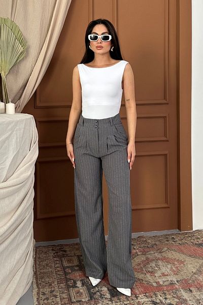 spirituel Women's Trousers Palazzo Striped Double Button Detailed Wide Leg Trousers