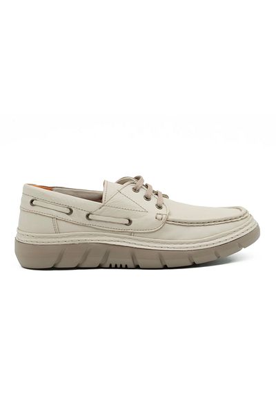 Tuna Genuine Leather Beige Casual Men's Shoes Lace-Up - Eva Sole - 251280