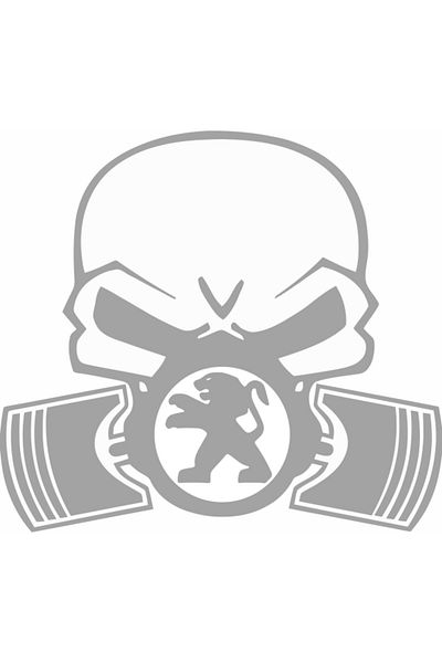Image Sticker auto, IMAGE, Piston skull PEUGEOT, argintiu, 22 x 20 cm