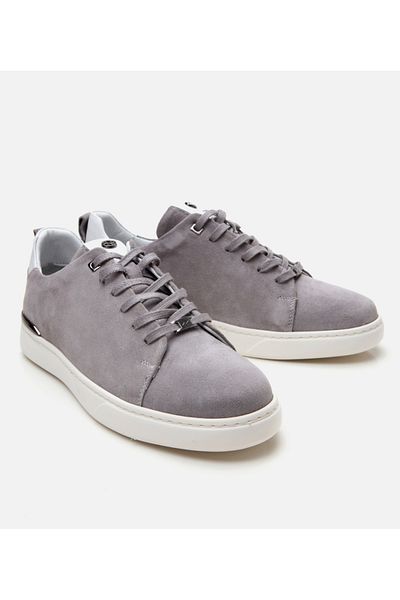 Hotiç Men's Suede Leather Gray Ultra Light Sole Sports Shoes