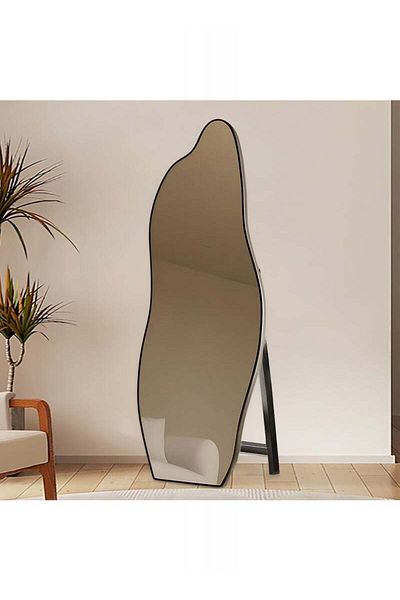 Taimi Extra Large Elegant Shatterproof Mirror 185x80cm-full Length Mirror With Black Metal Frame And Stand