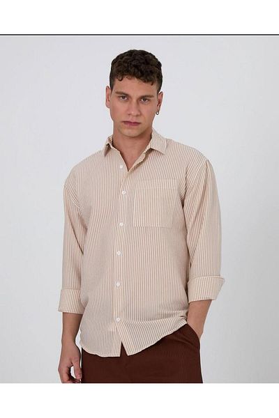 PLUS BARKOD Striped Oversize Shirt with Chest Pocket