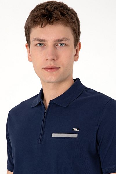 U.S. Polo Assn. Men's Regular Fit Zippered Navy Blue T-Shirt 50306788-Vr033