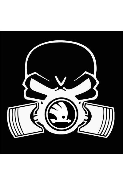 Image Car sticker, IMAGE, Piston skull SKODA, white, 22 x 20 cm