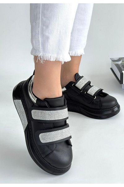 Celira Nino Black Skin Glittery Velcro Sneakers