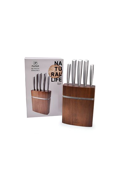 Parfait 5 Kitchen Knife Set with Wood Block Silver and Brown