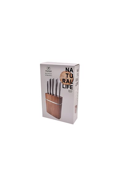 Parfait 5 Kitchen Knife Set with Wood Block Silver and Brown