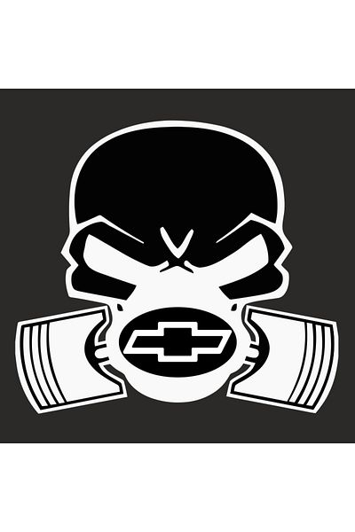 Image Car sticker, IMAGE, Piston skull CHEVROLET, white, 22 x 20 cm