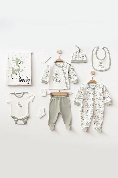 Aziz Bebe Baby Girl Animal Patterned 100% Cotton 10-Piece Hospital Discharge Set 0 Month - 3 Months