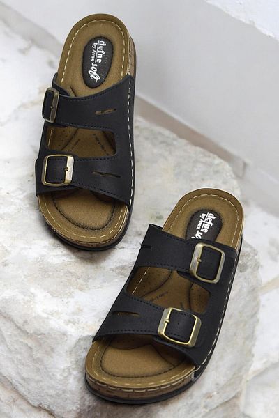 ISPARTALILAR 370 Comfortable Orthopedic Sole Daily Women's Slippers Double Buckle Women's Slippers