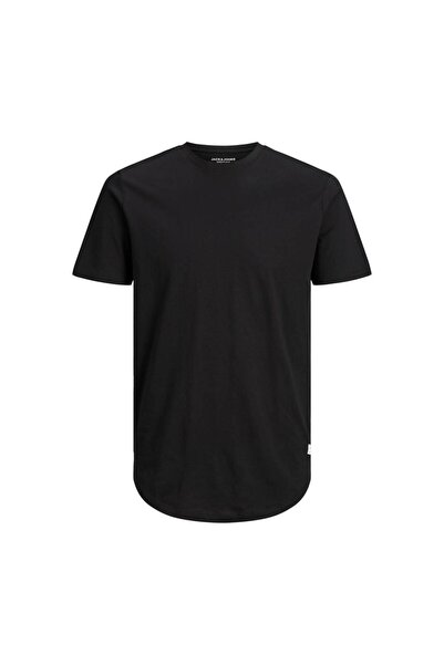 Jack & Jones 12113648_jjenoa Ανδρικό μπλουζάκι με στάμπα μαύρο με κοντό μανίκι και λαιμόκοψη με κορδόνι