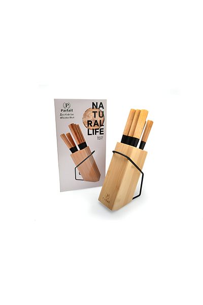 Parfait 5-Piece Kitchen Knife Set with Bamboo Block Brown and Black