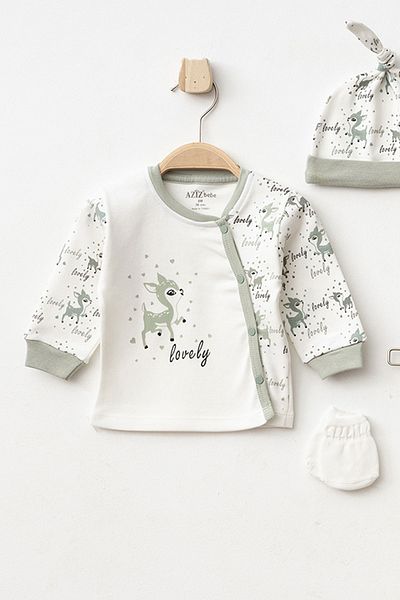 Aziz Bebe Baby Girl Animal Patterned 100% Cotton 5' Hospital Discharge Set 0 Months - 3 Months