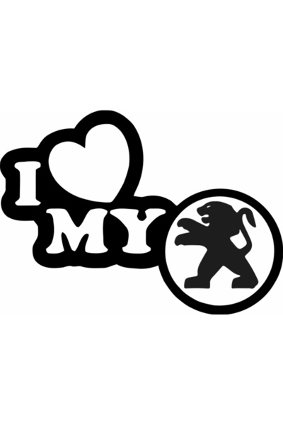 Image Sticker auto, IMAGE, I love my PEUGEOT, negru, 23 x 17 cm
