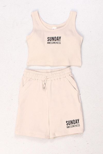 DMB KİDS Dmb girl's combed cotton crop shorts set