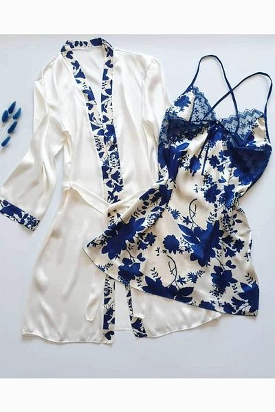 cdh çeyize dair herşey Set cutie de șat din satin de mătase, 6 piese, albastru bleumarin, 6021