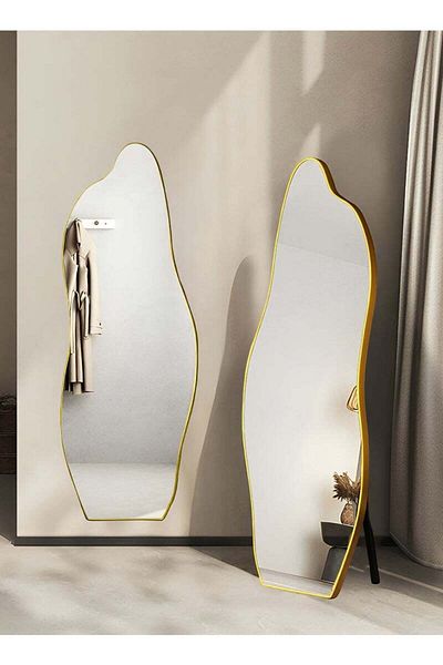 Taimi Wavy Full Length Mirror with Gold Frame Full Body Floor Mirror for Bedroom Entryway 165x60cm Gold