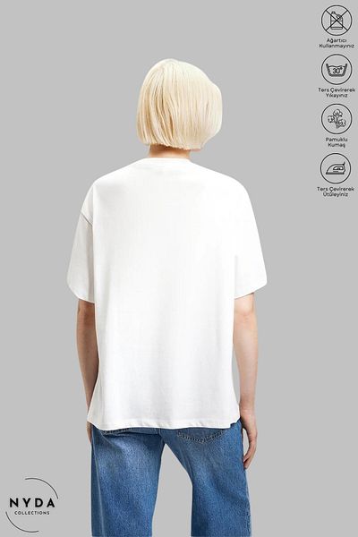 Nyda Collections Women's Crew Neck Sea Themed Printed Cotton Oversize Short Sleeve T-Shirt