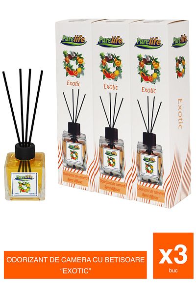 PureLife Set of 3 x PureLife Reed Air Freshener – Exotic – 120 ml