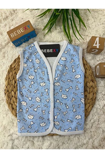 BEBEXY BUTİK Animal Kingdom Printed Baby Vest Blue