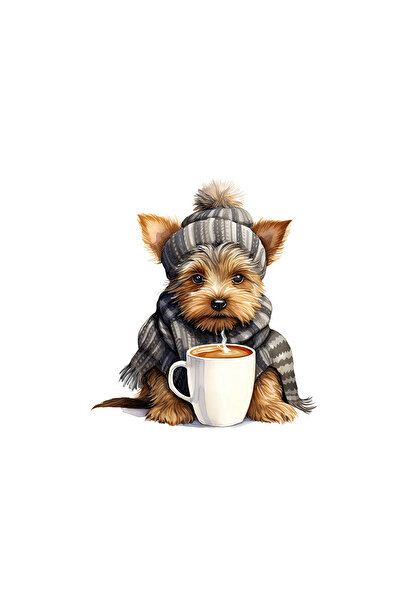 INOVATIX Set de 8 piese, autocolant Yorkshire Terrier bând cafea cu lapte, INOVATIX®. 6 cm