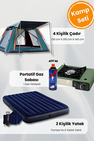 post alley 4 Kişilik Çadır + Çift Kişilik Yatak (Yastık ve Pompa Dahil)+Kamp ...
