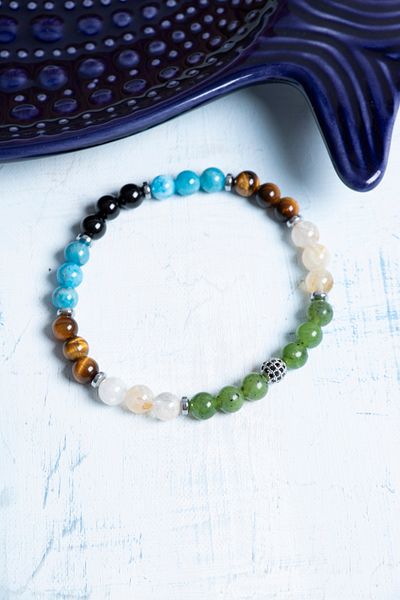 Deniz Doğal Taş Certified Apatite Tiger Eye Citrine Jade Hematite Obsidian Bracelet