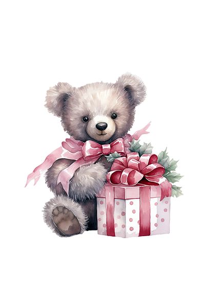 INOVATIX Set of 8 pieces, Teddy Bear Sticker with Christmas Gift, INOVATIX®. 6 cm