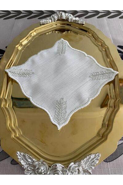 CekModa مقاوم للبقع وقابل للغسل. مجموعة من 6 مناديل تقديم فاخرة مطرزة من قماش جاردينيا - مفرش القهوة