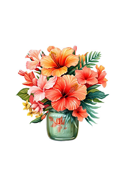 INOVATIX Set de 8 piese, Vază autocolantă cu hibiscus, INOVATIX®. 6 cm