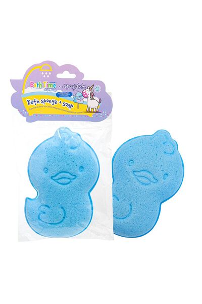 Esponjabon 2 in 1 Blue Duckling Shower Sponge and Built-in Soap, with Cotton Candy Scent, Espojabon, 1 pc