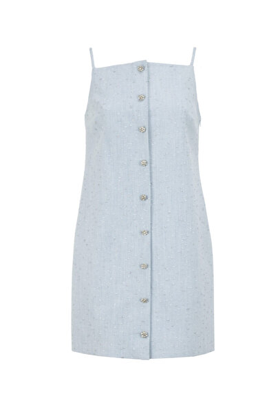 Exquise Sim Detaylı Taş Düğmeli Pamuklu Mini Elbise