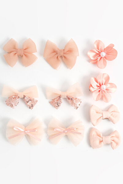 lilico Agrafe de păr pentru fetiță, cu flori de panglică de somon, 10 buc.