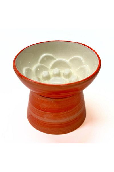 Pawstar Ceramic High Slow Eating Food Bowl – 400 Ml- Orange Pattern