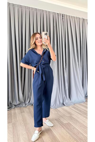 pelin yıldız butik Valencia Beli Bağlamalı Gömlek Yaka Uzun Tulum