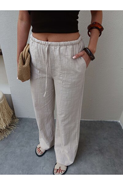 ESRAHELVACI Kamenné plátěné kalhoty se stahovací šňůrou