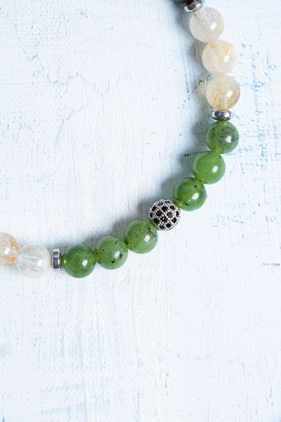 Deniz Doğal Taş Certified Apatite Tiger Eye Citrine Jade Hematite Obsidian Bracelet