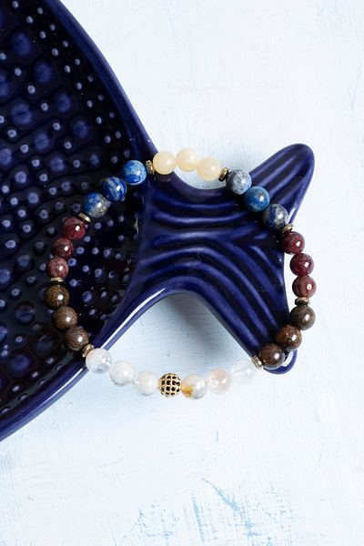 Deniz Doğal Taş Certified Citrine Eye Agate Aventurine Bloodstone Jasper Aries Sign Bracelet