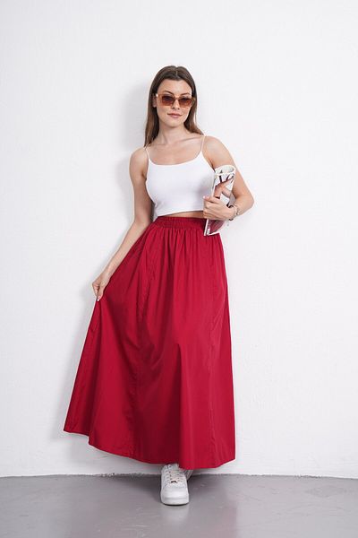 Gülmude Long Elastic Waist Poplin Fabric Double Pocket Relaxed Cut Hijab Skirt Unlined (Length 90 cm)