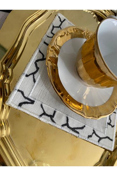 CekModa Stain-Resistant, Washable. Gardenia Fabric 6 Luxury Presentation Napkins with Embroidery - Request Promise Coffee Coaster