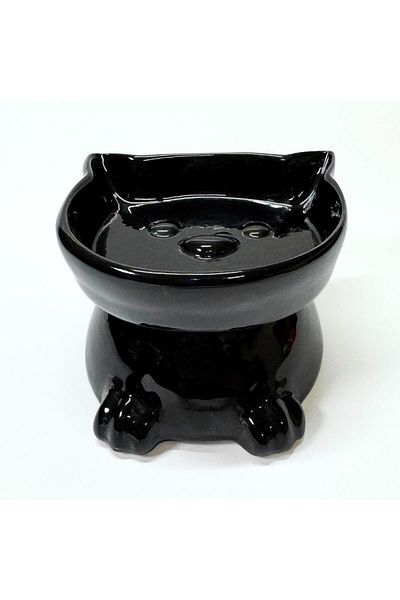 Pawstar Ceramic Food Bowl with Standing Cat Head Figure – 300 ml - Black